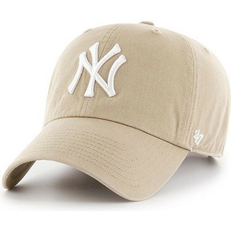 47-brand-curved-brim-mit-weissem-logo-new-york-yankees-mlb-clean-up-cap-beige