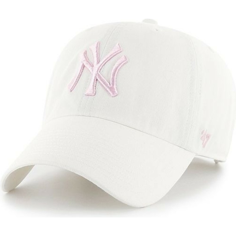 47-brand-curved-brim-pinkes-logo-new-york-yankees-mlb-clean-up-cap-weiss