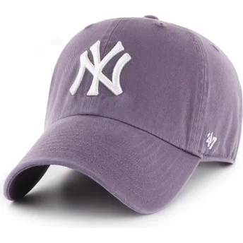 violette-gebogene-kappe-new-york-yankees-mlb-clean-up-von-47-brand