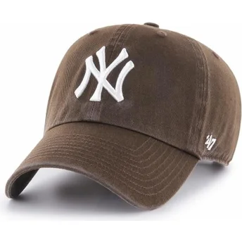 Mörkbrun kurvad keps New York Yankees MLB Clean Up från 47 Brand