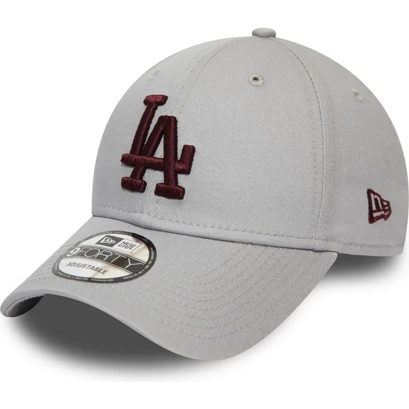 verstellbare-graue-kappe-mit-gebogenem-schirm-und-bordeauxfarbenem-logo-9forty-essential-der-los-angeles-dodgers-mlb-von-new-era