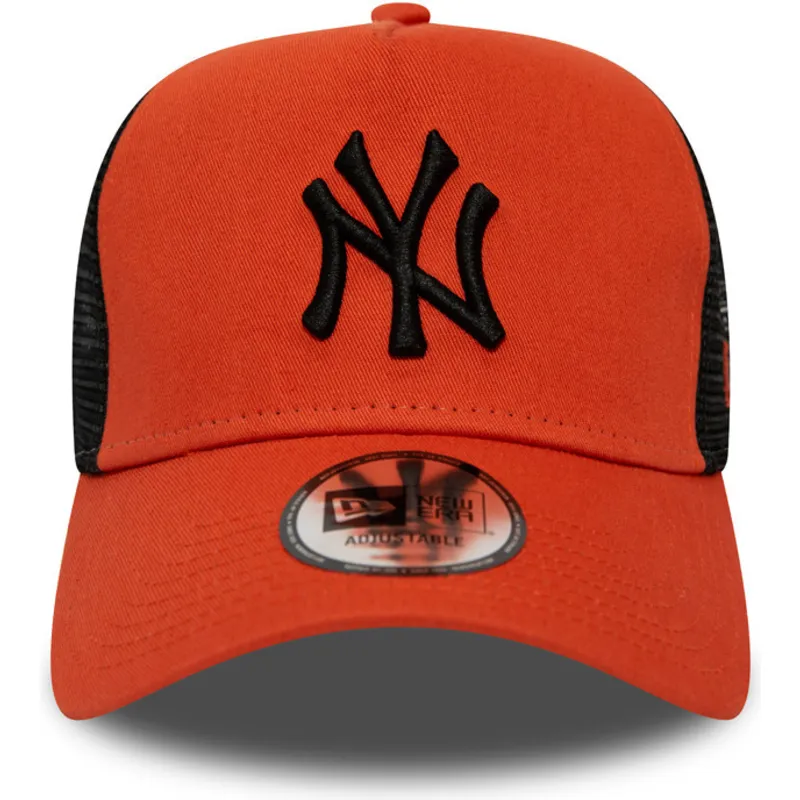 rote-trucker-kappe-mit-schwarzem-logo-league-essential-a-frame-der-new-york-yankees-mlb-von-new-era