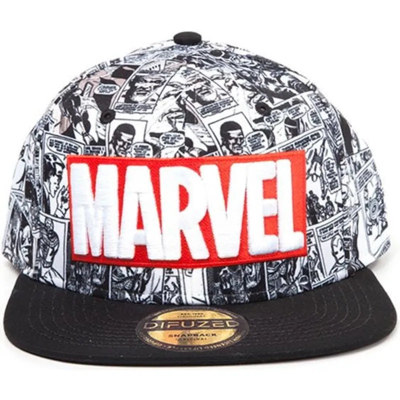 svart-platt-snapback-keps-classic-logo-marvel-comics-fran-difuzed