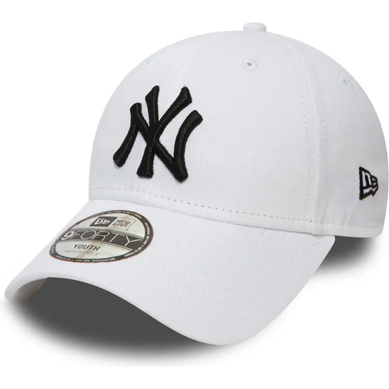 weisse-gebogene-verstellbare-kappe-fur-kinder-9forty-league-essential-der-new-york-yankees-mlb-von-new-era