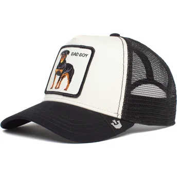 trucker-cap-weiss-und-schwarz-hund-rottweiler-bad-boy-the-baddest-boy-the-farm-von-goorin-bros