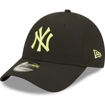 New York Yankees MLB New Era 9FORTY League Essential justerbar svart böjd keps med grönt logo