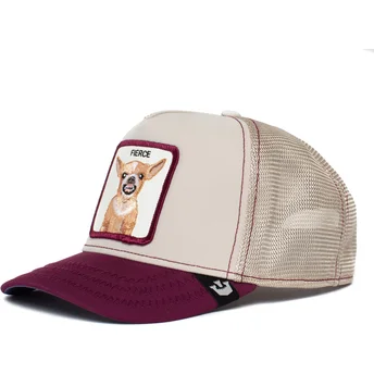 goorin-bros-the-farm-beige-und-granatrote-trucker-kappe-chihuahua-hund-fierce-yo-quiero
