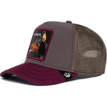 goorin-bros-the-farm-fearless-true-true-dobermann-hund-grau-bordeauxfarbene-trucker-kappe