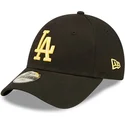 schwarze-verstellbare-kinder-cap-mit-gebogenem-schirm-und-goldenem-logo-9forty-league-essential-der-los-angeles-dodgers-mlb-von-