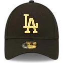 schwarze-verstellbare-kinder-cap-mit-gebogenem-schirm-und-goldenem-logo-9forty-league-essential-der-los-angeles-dodgers-mlb-von-