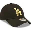schwarze-verstellbare-kinder-cap-mit-gebogenem-schirm-und-goldenem-logo-9forty-league-essential-der-los-angeles-dodgers-mlb-von-