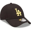 schwarze-verstellbare-kappe-mit-gebogenem-schirm-und-gelbem-logo-9forty-league-essential-der-los-angeles-dodgers-mlb-von-new-era