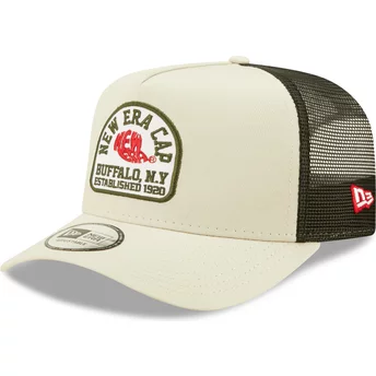New Era Buffalo New York A Frame State Patch Beige Trucker Hat