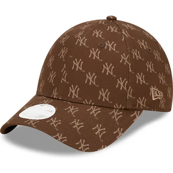 new-era-9forty-new-york-yankees-mlb-damen-verstellbare-braune-kappe-mit-gebogenem-schirm-monogramm