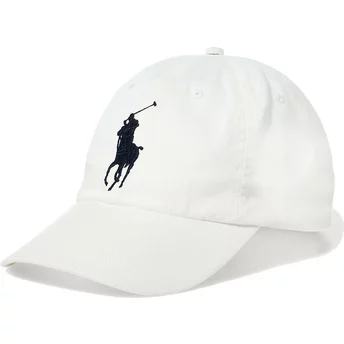 Polo Ralph Lauren Curved Brim Black Logo Big Pony Chino Classic Sport White Adjustable Cap