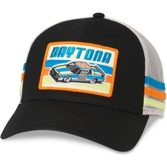 American Needle Daytona International Speedway Tri Color Black and White Snapback Trucker Hat