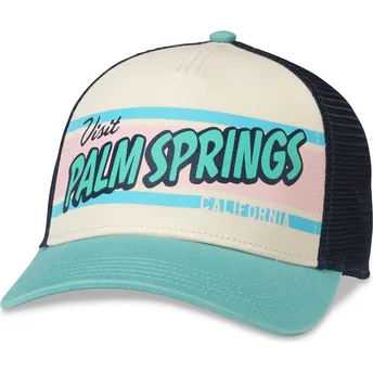 Truckerkeps beige, marinblå och grön snapback Palm Springs California Sinclair från American Needle