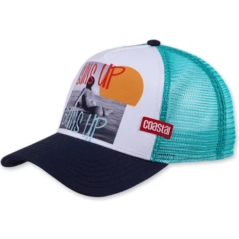 Weiße und blaue Trucker-Kappe Suns Up Buns Up HFT von Coastal