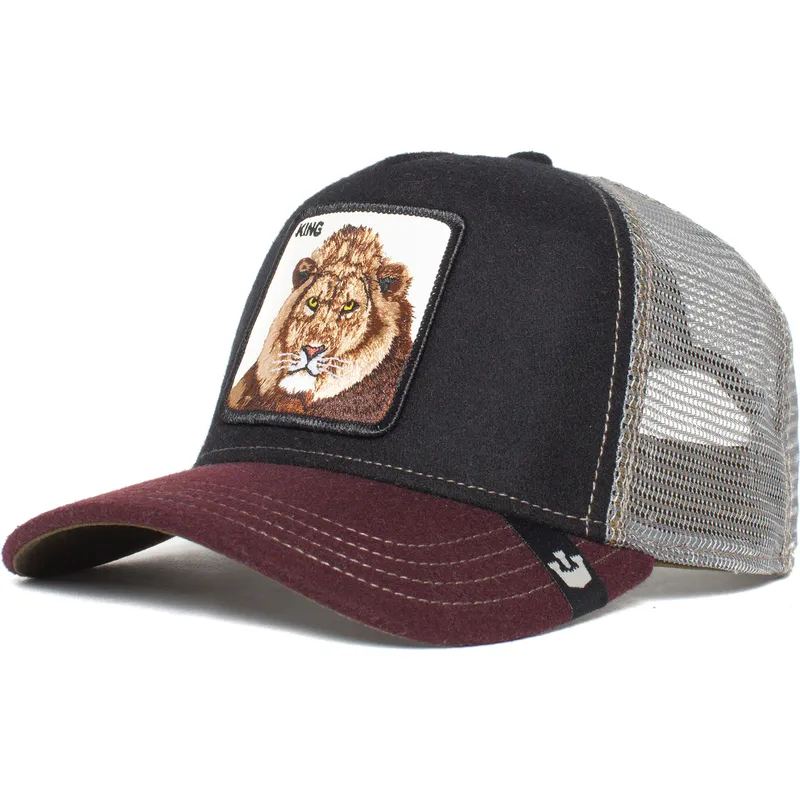 trucker-cap-schwarz-grau-und-rot-lowe-king-circwool-of-life-the-farm-von-goorin-bros