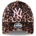 new-era-new-york-yankees-mlb-9forty-velours-damen-kappe-mit-gebogenem-schirm-verstellbar-leopardenmuster-und-rosa-logo