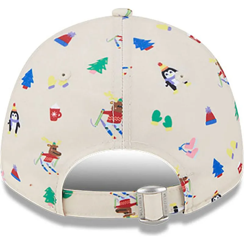 beige-gebogene-verstellbare-kappe-fur-kinder-9forty-festive-der-new-york-yankees-mlb-von-new-era