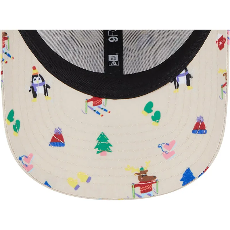 beige-gebogene-verstellbare-kappe-fur-kinder-9forty-festive-der-new-york-yankees-mlb-von-new-era