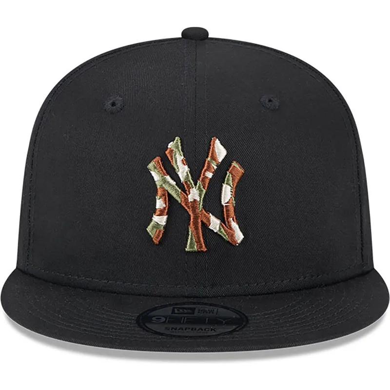 schwarze-flache-snapback-kappe-mit-braunem-logo-9fifty-seasonal-infill-von-new-york-yankees-mlb-von-new-era