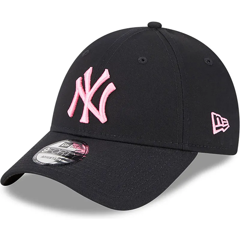 schwarze-verstellbare-kappe-mit-gebogenem-schirm-und-rosa-logo-9forty-neon-new-york-yankees-mlb-von-new-era