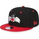schwarze-und-rote-flache-snapback-kappe-9fifty-von-silvestre-looney-tunes-von-new-era