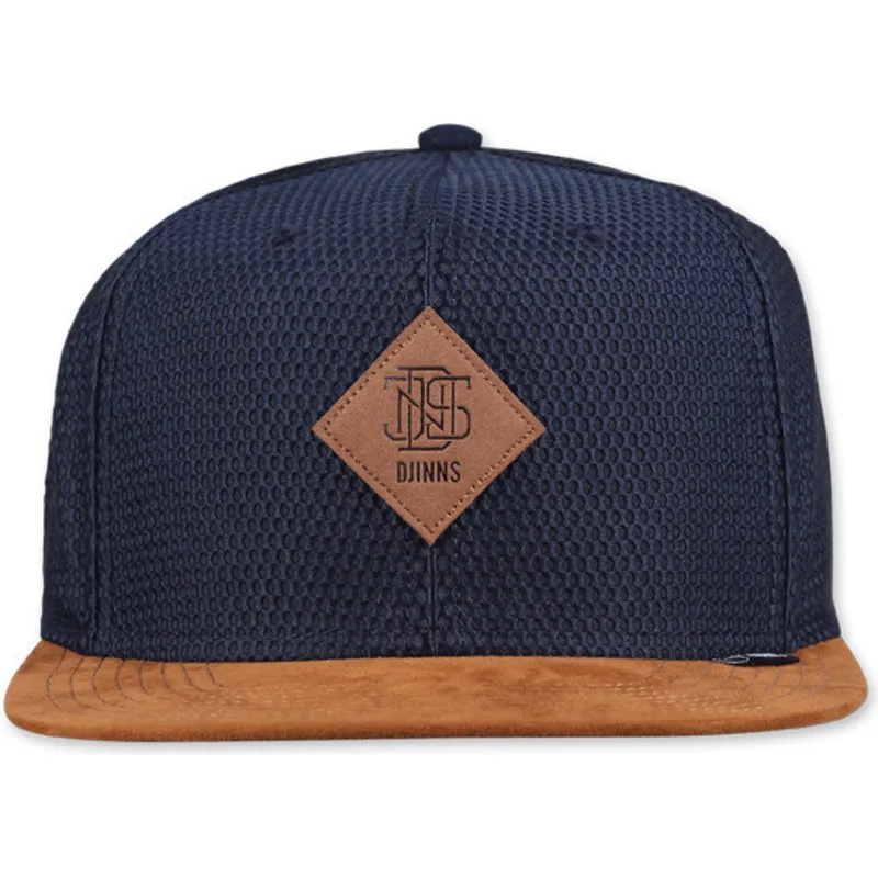 marineblaue-und-braune-flat-cap-snapback-honey-knit-von-djinns