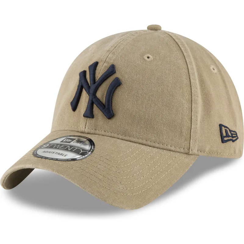 ljusbrun-bojd-justerbar-keps-med-marinbla-logotyp-9twenty-core-classic-fran-new-york-yankees-mlb-av-new-era