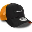 schwarz-orangefarbene-9forty-a-frame-patch-front-trucker-kappe-von-mclaren-racing-formula-1-von-new-era
