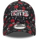 schwarze-und-rote-verstellbare-curved-cap-9forty-floral-all-over-print-von-manchester-united-football-club-premier-league-von-ne