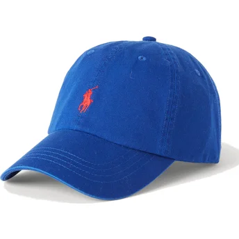 Blå justerbar keps med böjd skärm och röd logotyp Cotton Chino Classic Sport från Polo Ralph Lauren