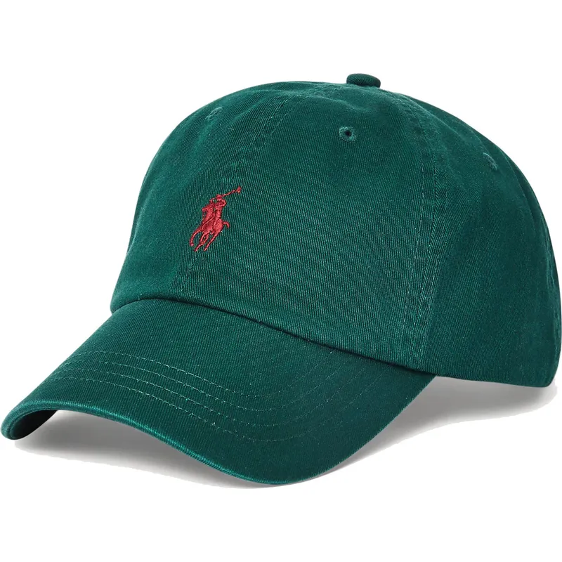 dunkelgrune-verstellbare-curved-cap-mit-rotem-logo-cotton-chino-classic-sport-von-polo-ralph-lauren