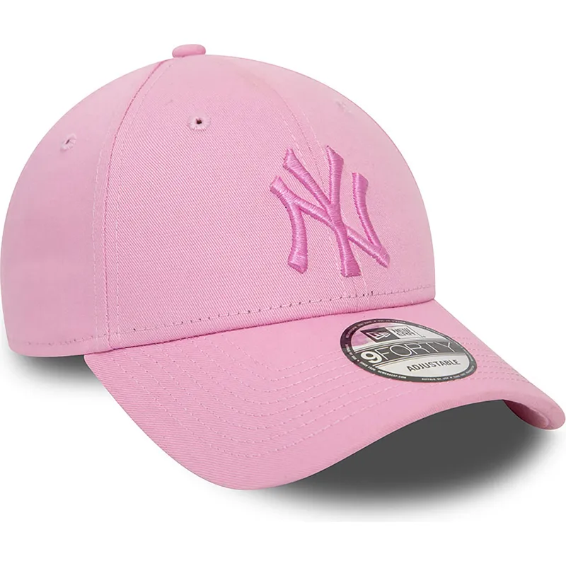 rosa-verstellbare-9forty-league-essential-cap-mit-gebogenem-schirm-und-rosa-new-york-yankees-mlb-logo-von-new-era