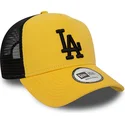 gelbe-und-schwarze-trucker-kappe-mit-schwarzem-logo-a-frame-league-essential-der-los-angeles-dodgers-mlb-von-new-era