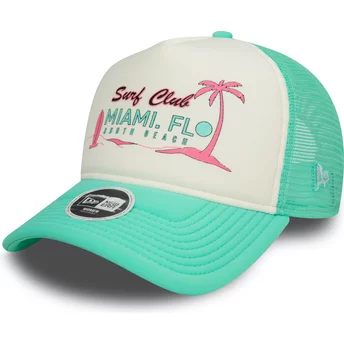 New Era Women A Frame Foam Front Miami Surf Club Florida White and Green Trucker Hat