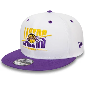 Los Angeles Lakers NBA 9FIFTY White Crown Snapback Kappe in Weiß und Violett von New Era