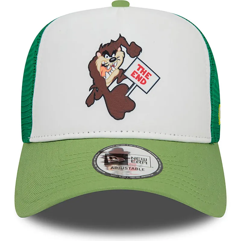 weisse-und-grune-trucker-cap-a-frame-character-von-tasmanischer-teufel-looney-tunes-von-new-era