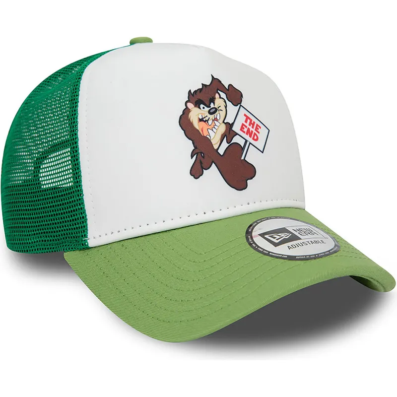 weisse-und-grune-trucker-cap-a-frame-character-von-tasmanischer-teufel-looney-tunes-von-new-era