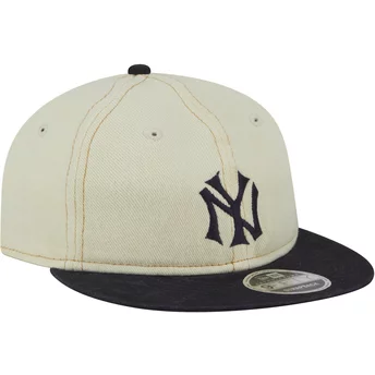 New Era Flat Brim 9FIFTY Retro Crown Denim New York Yankees MLB Beige and Navy Blue Adjustable Cap