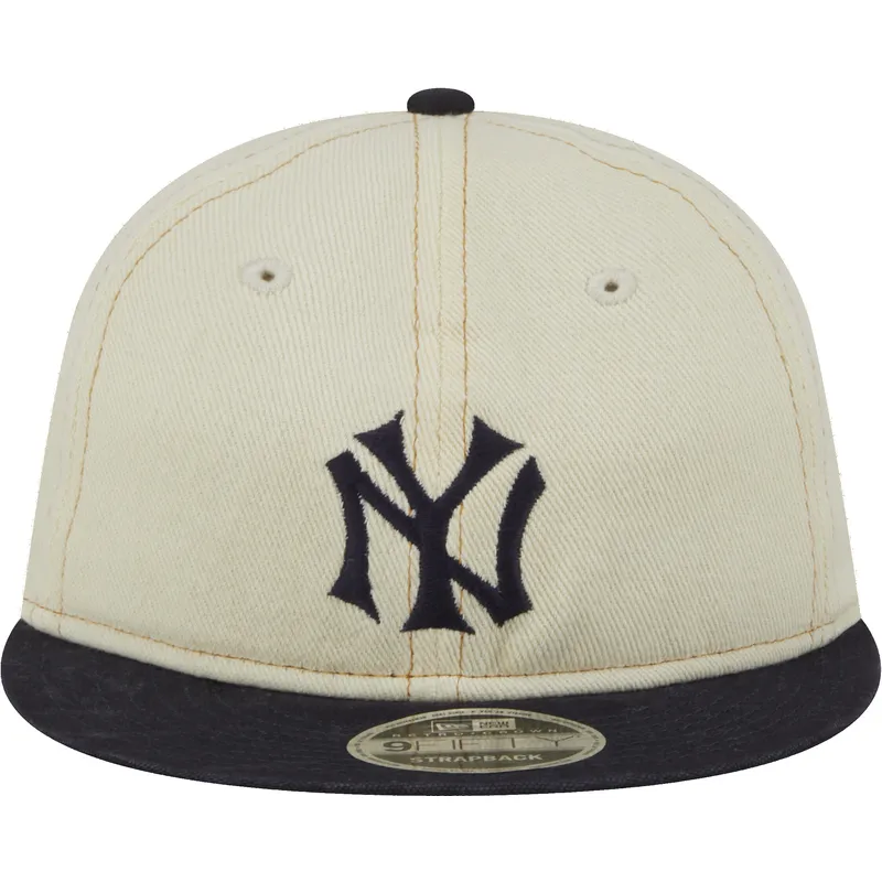 beige-und-marineblaue-verstellbare-flache-kappe-9fifty-retro-crown-denim-der-new-york-yankees-mlb-von-new-era
