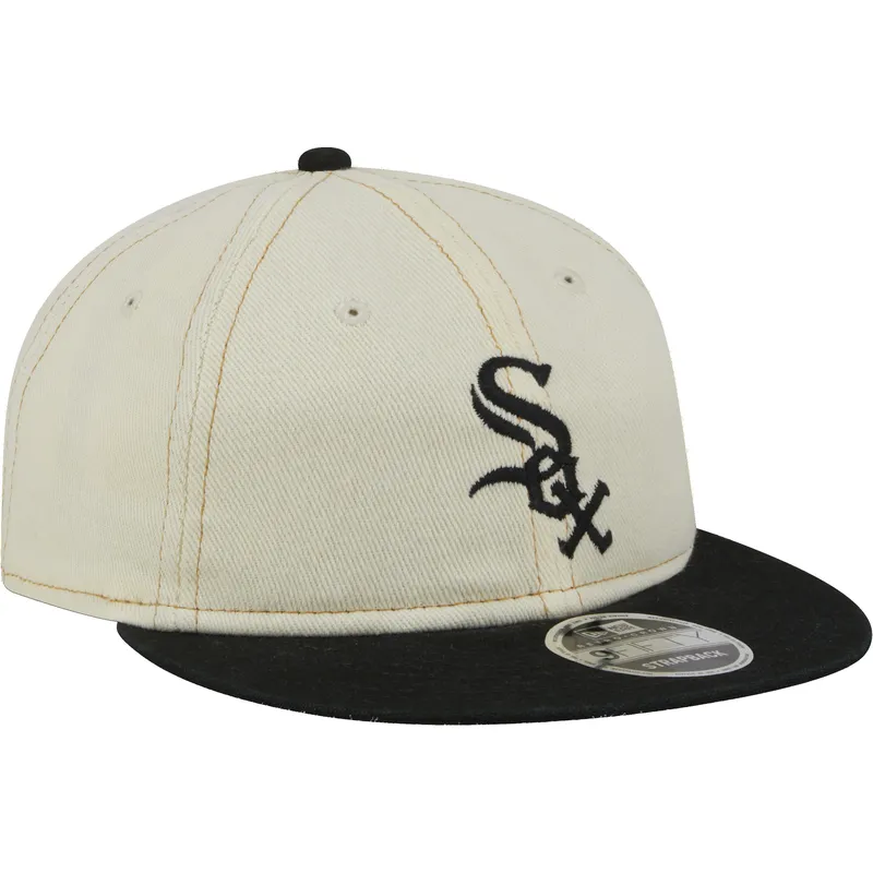 beige-und-schwarze-flache-kappe-9fifty-retro-crown-denim-der-chicago-white-sox-mlb-von-new-era