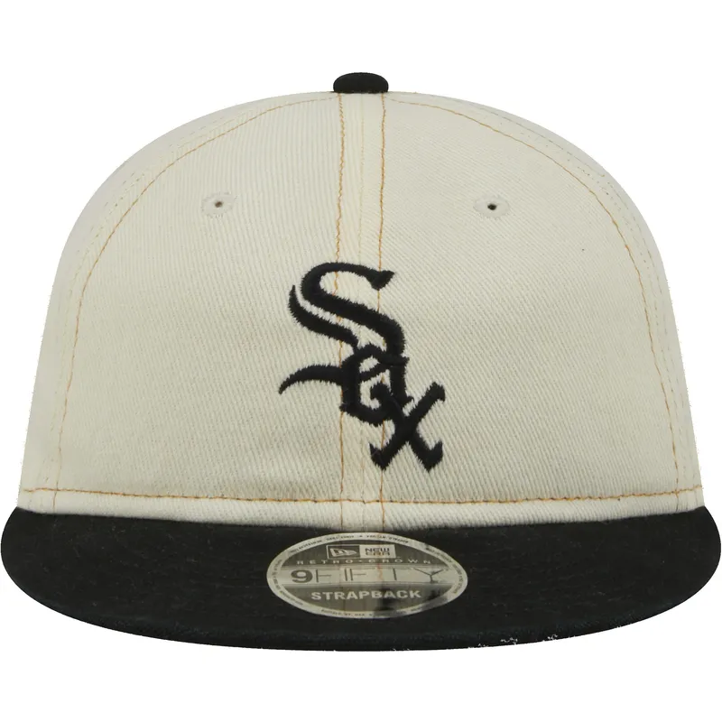 beige-und-schwarze-flache-kappe-9fifty-retro-crown-denim-der-chicago-white-sox-mlb-von-new-era