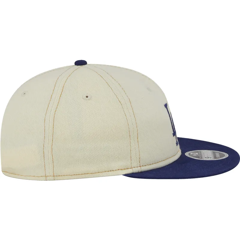 beige-und-blaue-9fifty-retro-crown-denim-flat-cap-der-los-angeles-dodgers-mlb-von-new-era