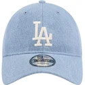 verstellbare-blaue-gebogene-kappe-9twenty-washed-denim-der-los-angeles-dodgers-mlb-von-new-era