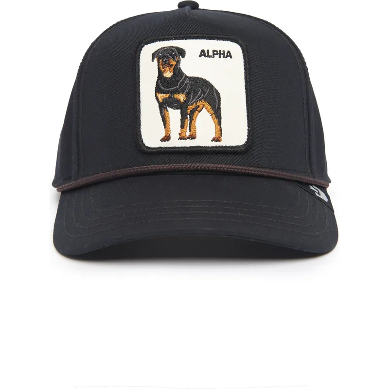schwarze-gebogene-snapback-kappe-rottweiler-alpha-dog-100-the-farm-all-over-canvas-von-goorin-bros