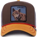 goorin-bros-lone-wolf-100-the-farm-all-over-canvas-snapback-kappe-mit-gebogenem-schirm-in-braun-grau-und-orange