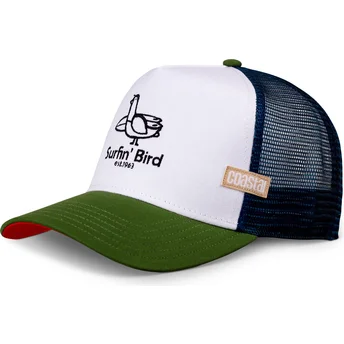 Weiße, blaue und grüne Trucker-Kappe Surfin Bird HFT von Coastal
